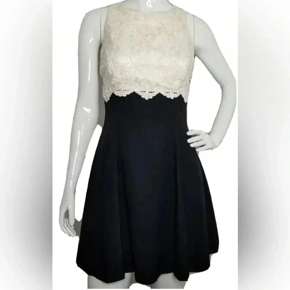 Vintage JESSICA MCCLINTOCK GUNNE SAX Black White Lace Sleeveless Dress 5/6 Y2K
